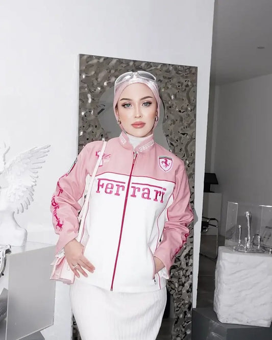 Pink Ferrari Leather Jacket – Luxe Motorsport Streetwear