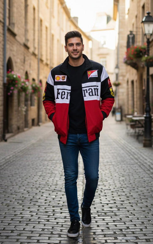 New Black Font - Tri color Ferrari Jacket by IndiaDrips