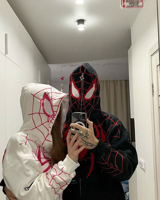 Couple Spiderman printed zipper Hoodie