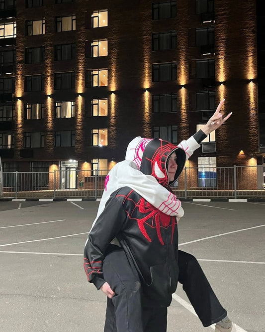 Couple Spiderman printed zipper Hoodie